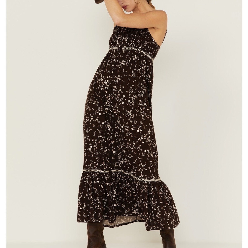 Cleo + Wolf Dark Brown Floral‎ Duster Dress Size Medium